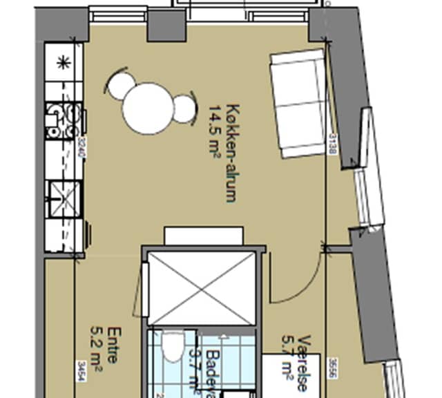 apartment 2-værelses ungdomsbolig på Honnørkajen, Nordhavn
