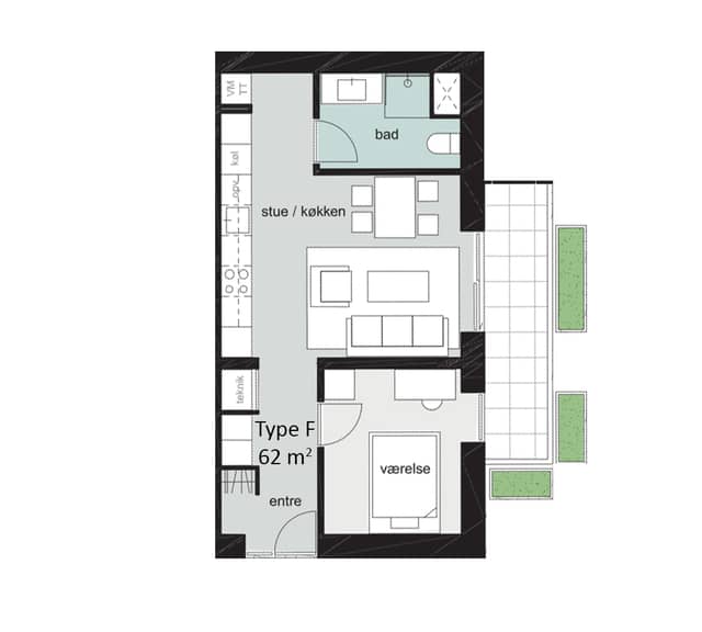 apartment Moderne 2-værelses lejlighed med stor terrasse i centrum af Odense