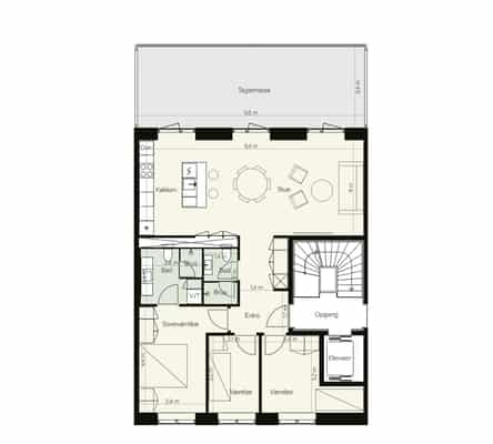 apartment Penthouse-præget 4-værelses med 32 m² tagterrasse i Hellerup