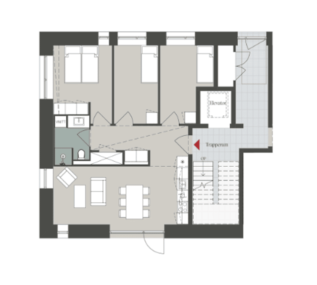 apartment Lys 4-værelses lejlighed med sydvendt terrasse