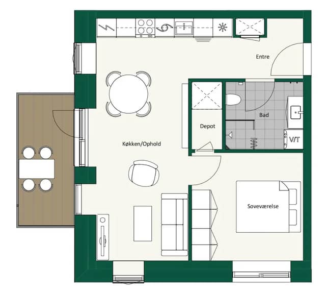 apartment Lys 2-værelses med stor altan og flot udsigt
