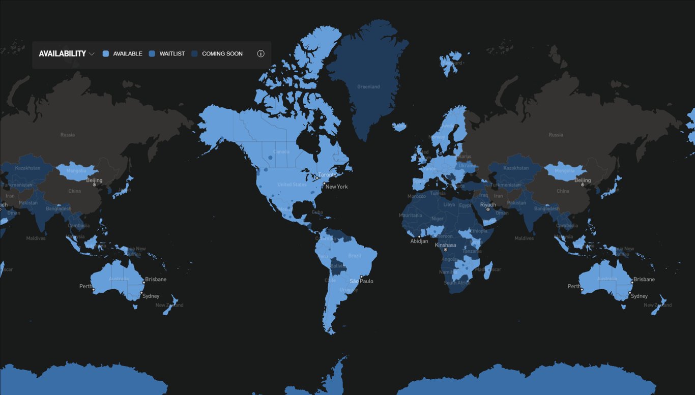 TechDogs-"An Image Depicting Country-Wise Starlink Service Availability"