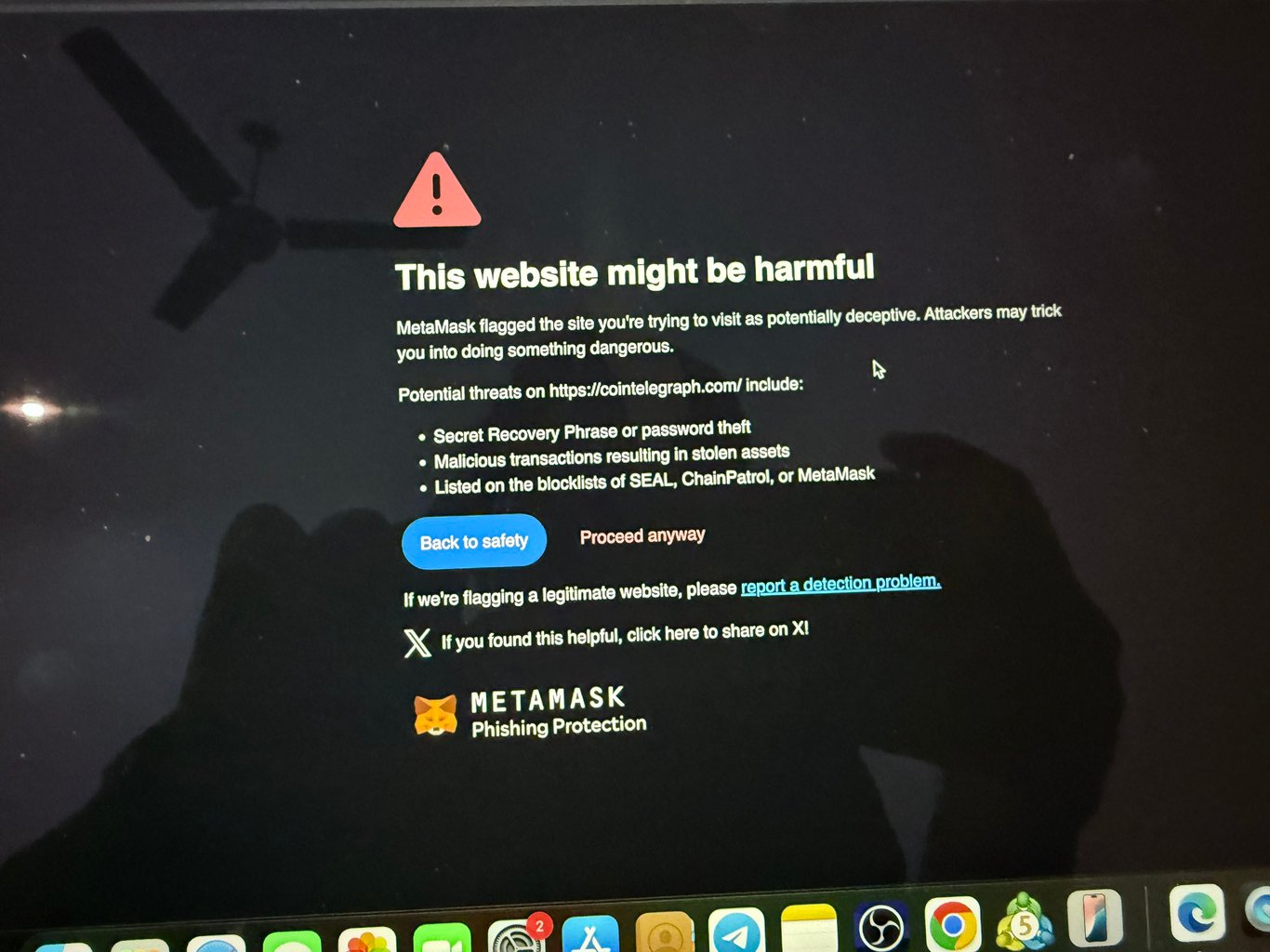 TechDogs-"MetaMask Warns Users That CoinTelegraph Website Might Be Harmful Due to Potential Phishing Risk"