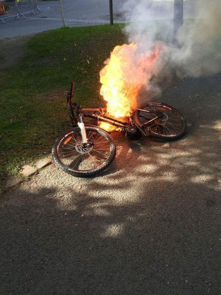TechDogs-"The Hidden Risk OF E-Bikes: Lithium-Ion Batteries"-"An Image Showing An E-Bike On Fire"