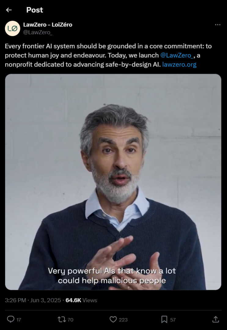 TechDogs-"An Image Showing The Announcement Of LawZero In An X Post"
