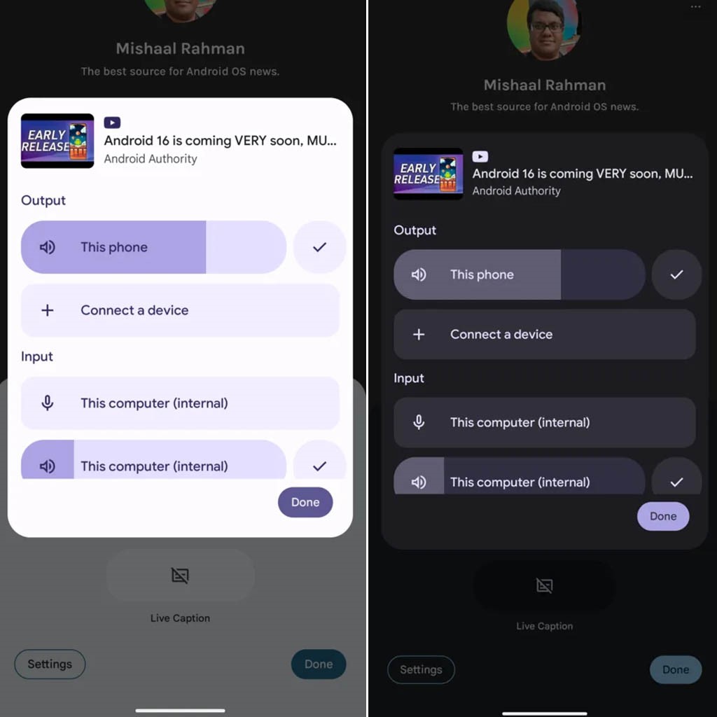 TechDogs-"Feature 7. Audio And Connectivity Enhancements"-"Audio Output And Input Settings Panel For Android 16 Demo From Android Authority"