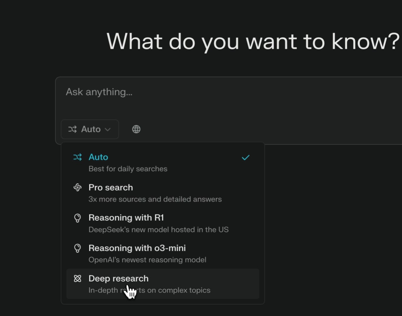 TechDogs-"An Image Of Perplexity's Application And The Settings To Pick Its Deep Research Option"