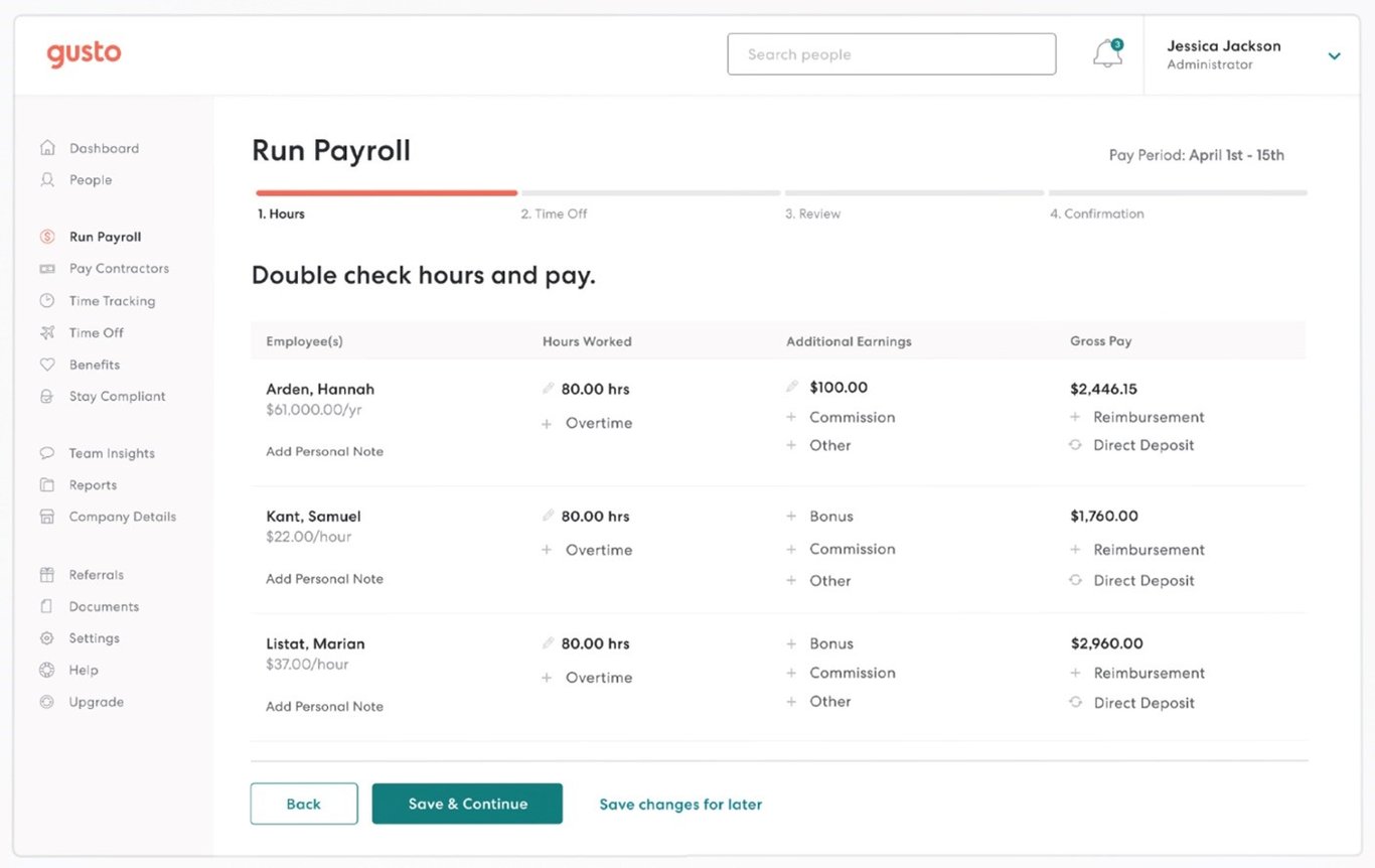 TechDogs-"Tool 3: Gusto"-"A Screenshot Of The Run Payroll Tab On The Gusto Platform"