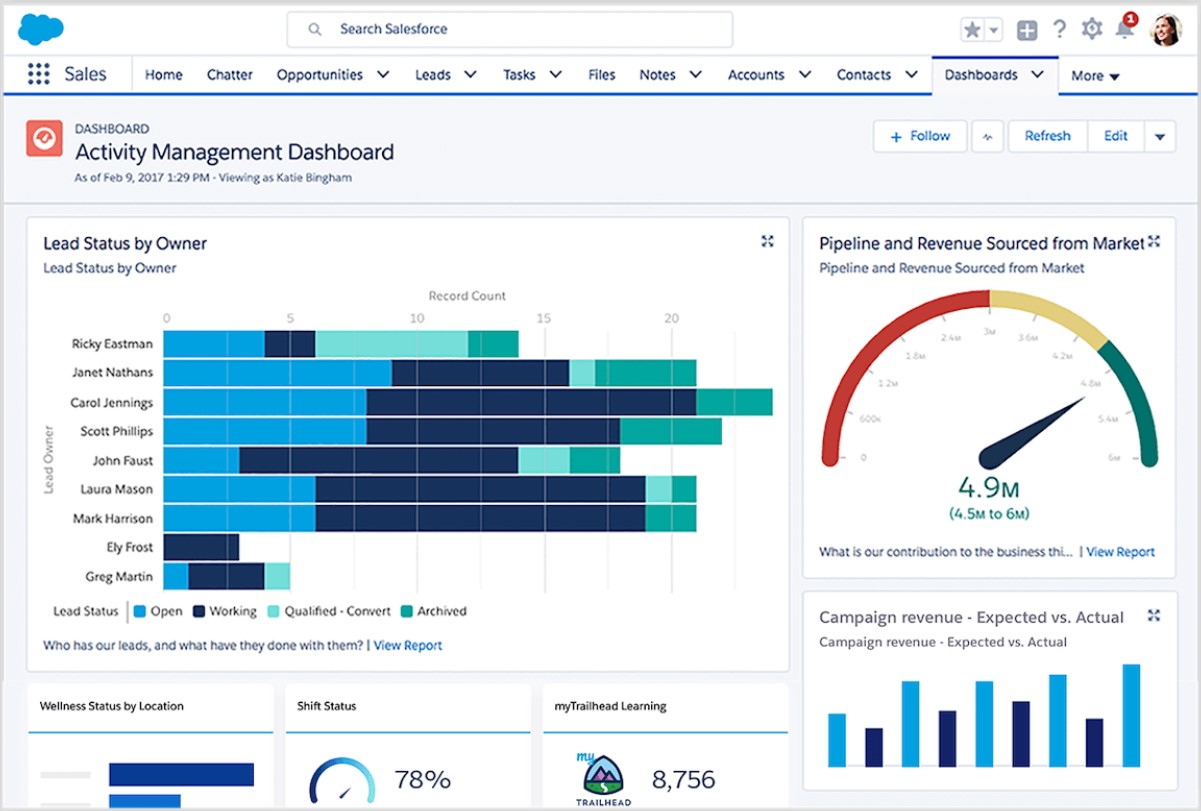 TechDogs-"Tool 2: Salesforce Sales Cloud"-"Screenshot Of Salesforce Sales Cloud Dashboard"