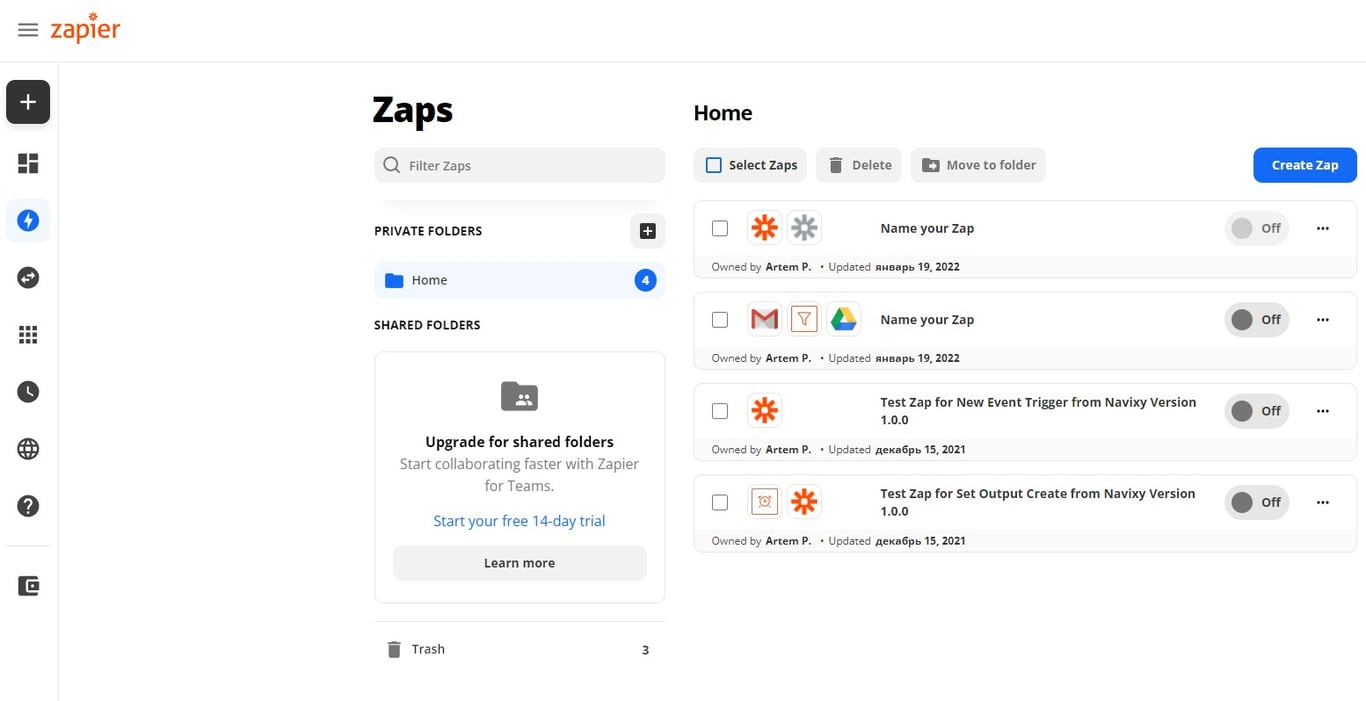 TechDogs-“Tool 2: Zapier”-“Screenshot Of Zapier Dashboard”