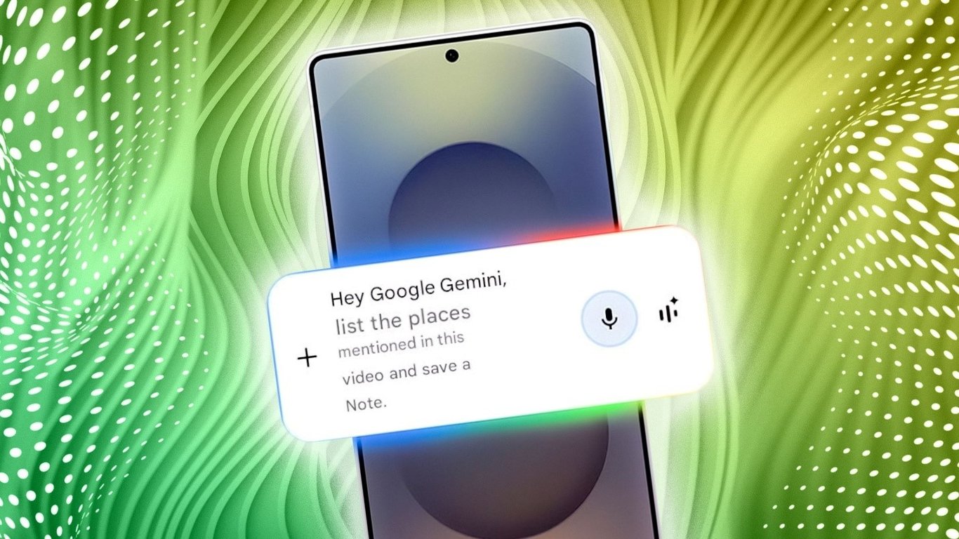 TechDogs-"Feature 3. Gemini AI Integration"-"Google Gemini Voice Command Interface On Android 16 With Abstract Green Visual Background"