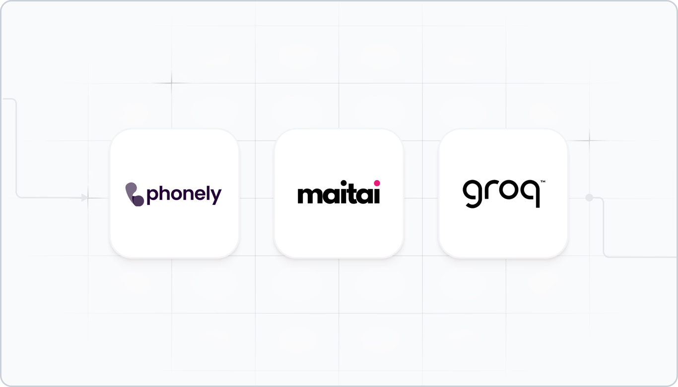 TechDogs-"An Image With The Logos Of Phonely, Maitai, And Groq"