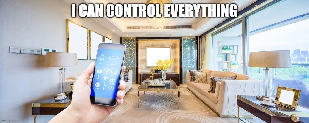 TechDogs-"Introduction To Smart Home 2.0"-"An Image Of A House And A Phone With A Text I Can Control Everything"