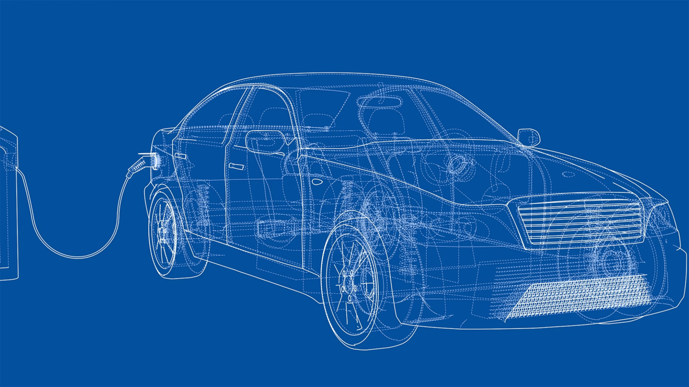TechDogs-"An Image Showing A Wireframe Mockup Of An Electric Vehicle"