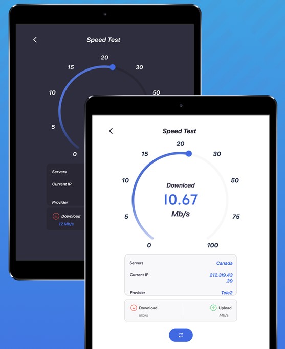 TechDogs-"Tool 5: OrcaVPN"-"An Image Showing The Speed Dashboard Of Orca VPN"