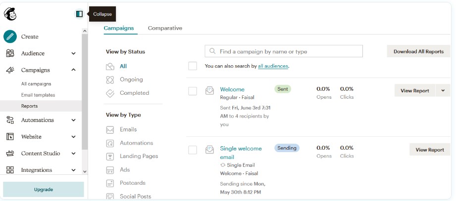 TechDogs-"Tool 2: Mailchimp"-"A Screenshot Of The Dashboard Of Mailchimp."