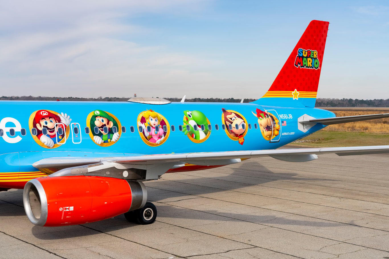 TechDogs-"An Image Of JetBlue's Special Livery Featuring Mario And Friends"