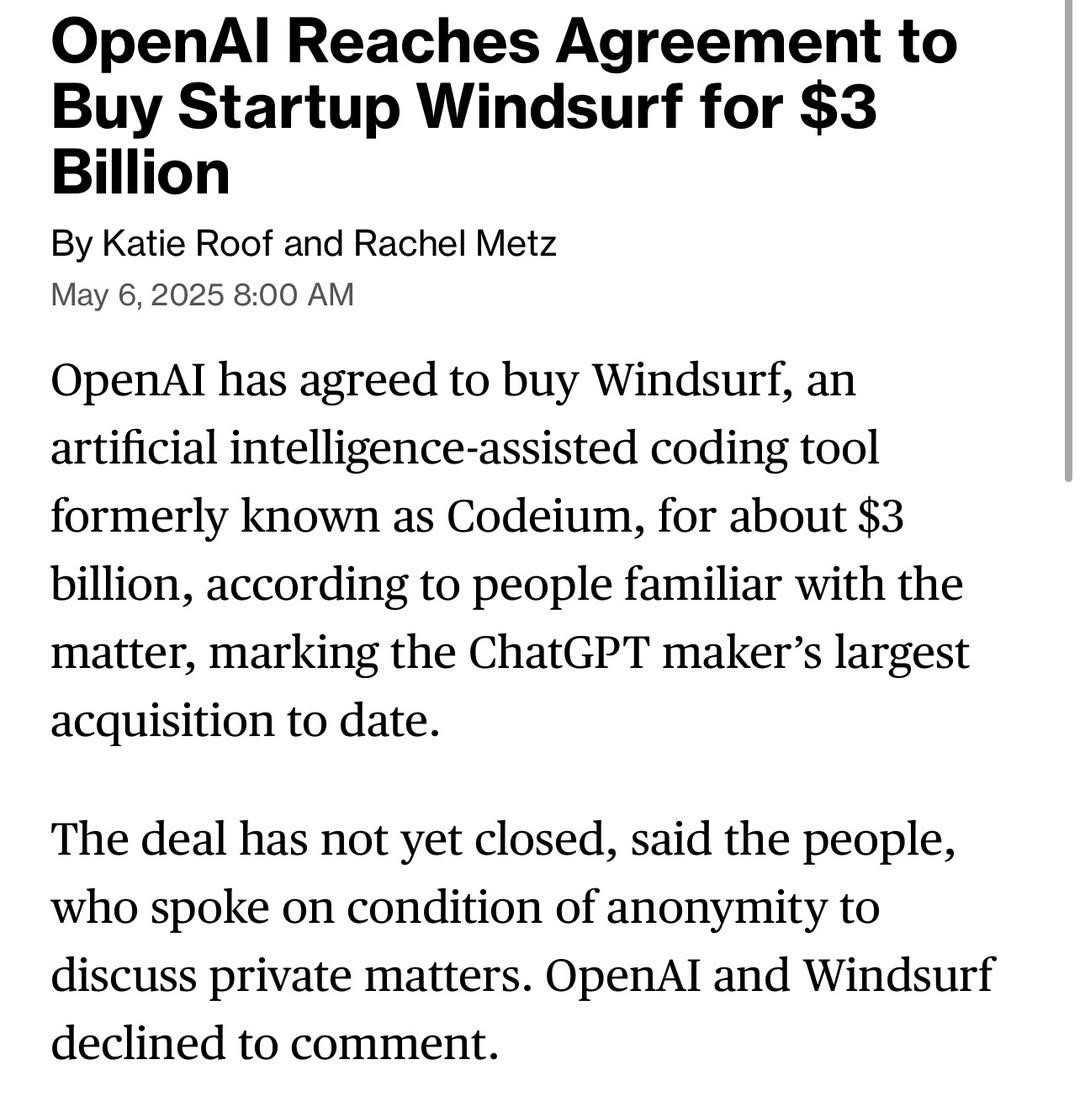 TechDogs-"News Headline From Bloomberg Reporting OpenAI's $3 Billion Acquisition Of Windsurf AI"