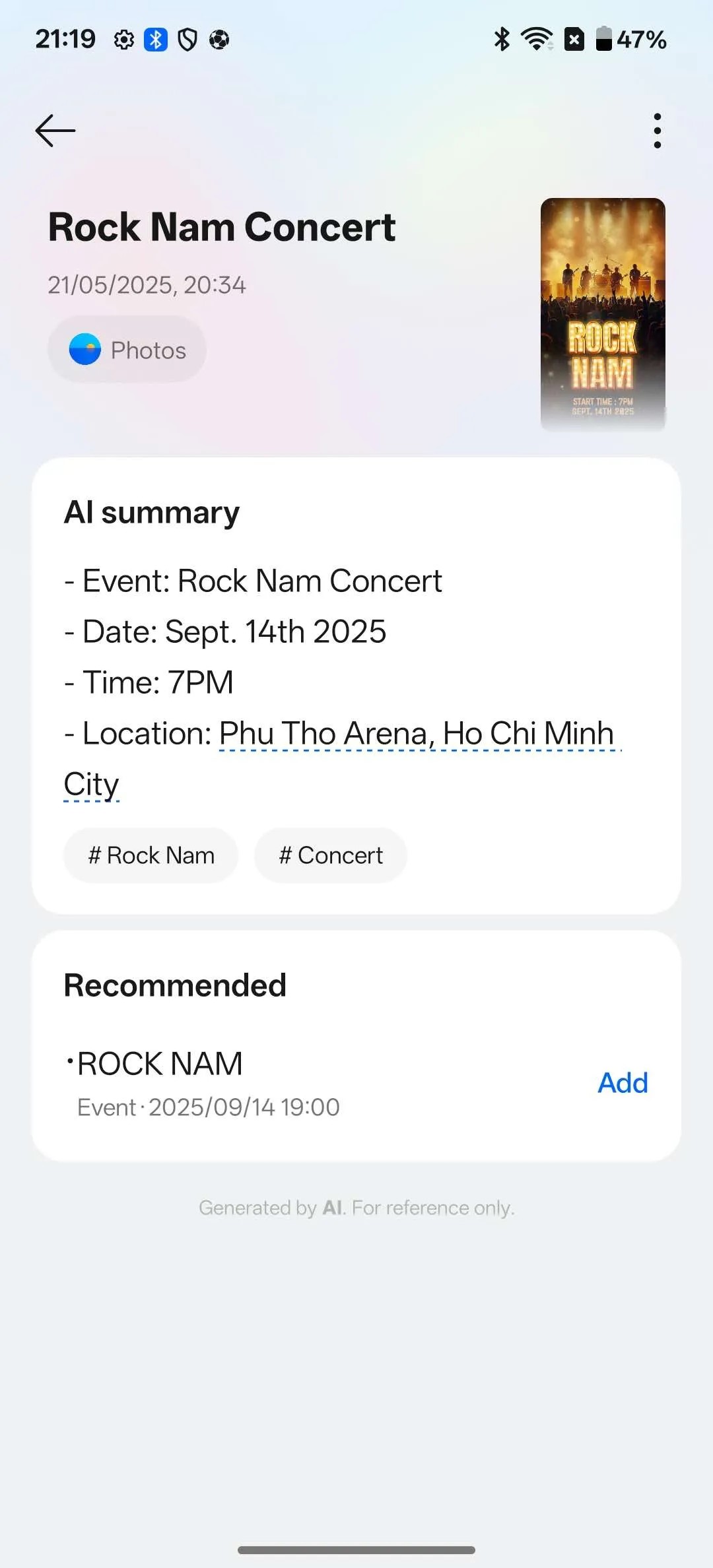 TechDogs-"What Else Did OnePlus Announce?"-"AI Summary For Rock Nam Concert Auto-Generated On A OnePlus Device Screen"