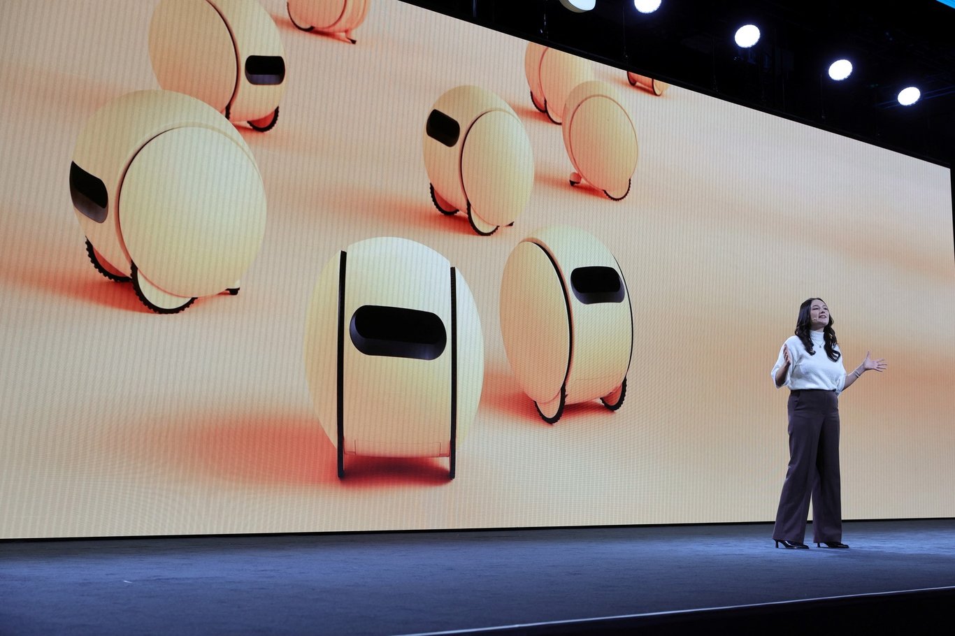 TechDogs-"What Are The Official Launch Details Of Ballie?"-"Samsung Ballie Units Displayed On Giant Screen During CES Presentation"