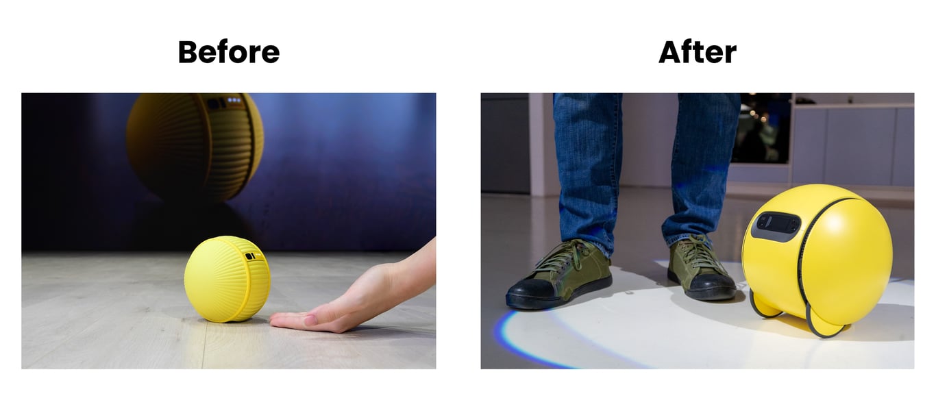 TechDogs-"Size Evolution"-"Samsung Ballie Evolution From Small Spherical Robot To Larger Two-Wheeled Design"