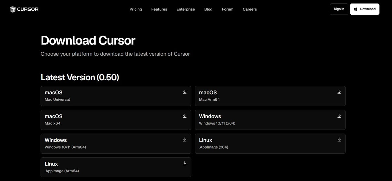 TechDogs-"Getting Started With Cursor AI"-"Download Page For The Latest Version Of Cursor Software."
