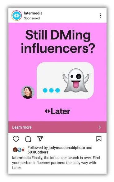 TechDogs-"Later"-"A Screenshot Of An Instagram Ad"