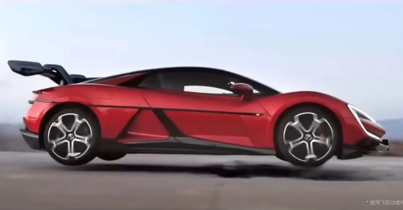 TechDogs-"An Image Of The BYD Yangwang U9 Jumping Over A Pothole"