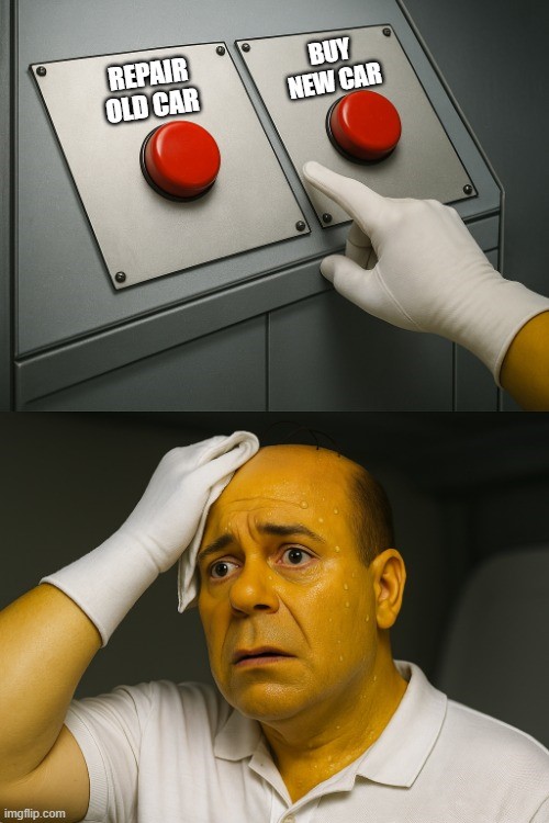 TechDogs-"Cost To Replace Vs. Cost To Repair"-"A Meme About The Simpsons - Two Buttons"