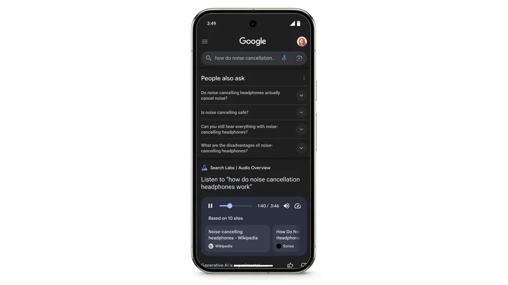 TechDogs-"An Image Showing Google’s New Audio Overview In Search Feature"