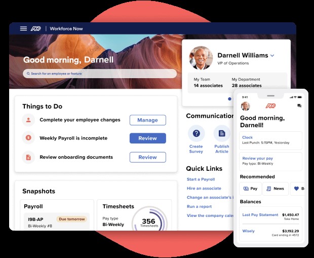TechDogs-"Tool 4: ADP Workforce Now"-"A Screenshot Of The Dashboard Of ADP Workforce Now"