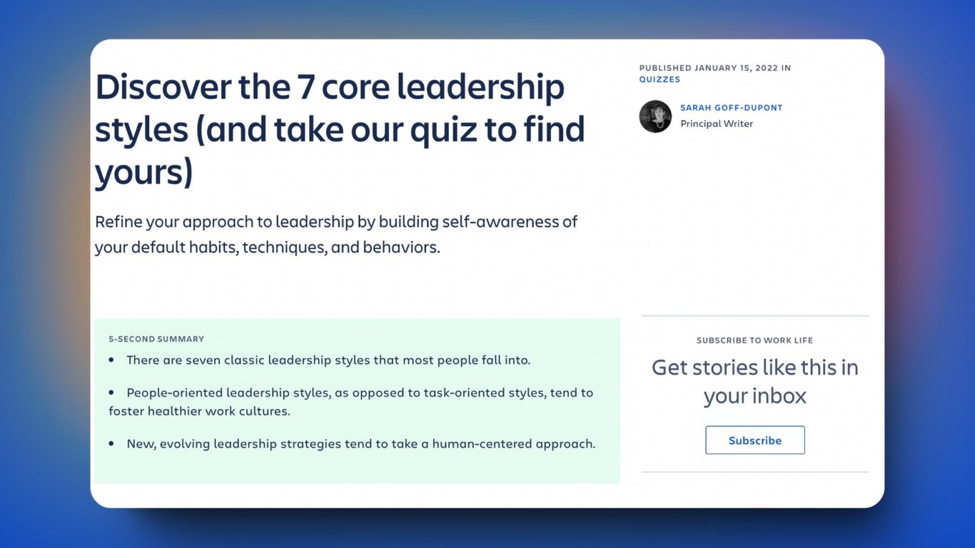 TechDogs-"Type 1: Quizzes And Assessments"-"A Screengrab Of A B2B Leadership Quiz By Atlassian"