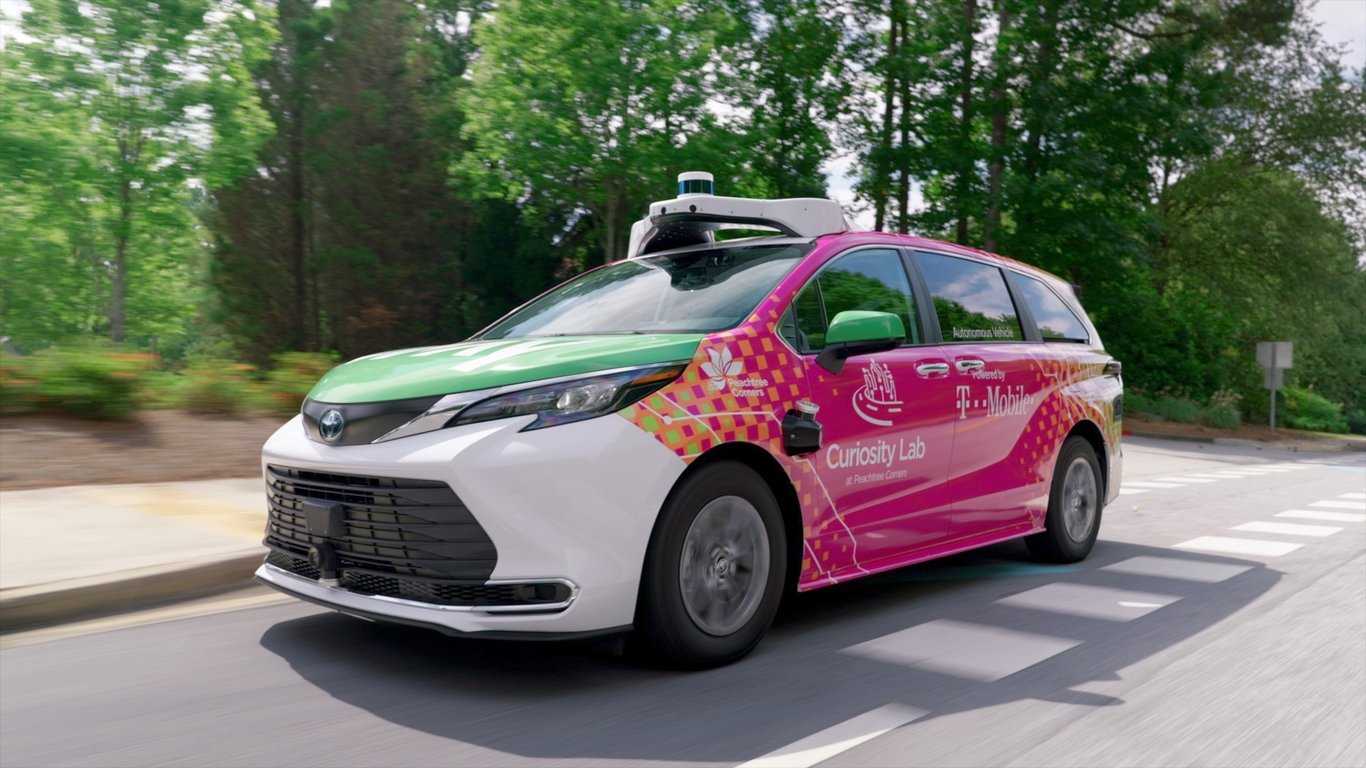 TechDogs-"An Image Of A May Mobility Toyota Sienna Robotaxi In The City Of Peachtree Corners"