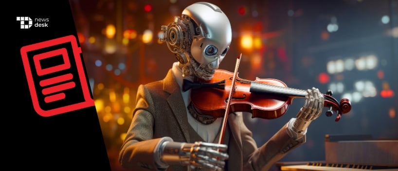 A humanoid robot playing a violin captures the blend of tradition and innovation.