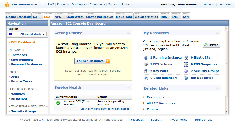 TechDogs-"Tool 3: Amazon EC2"-"An Image Showing A Dashboard Of Amazon EC2"