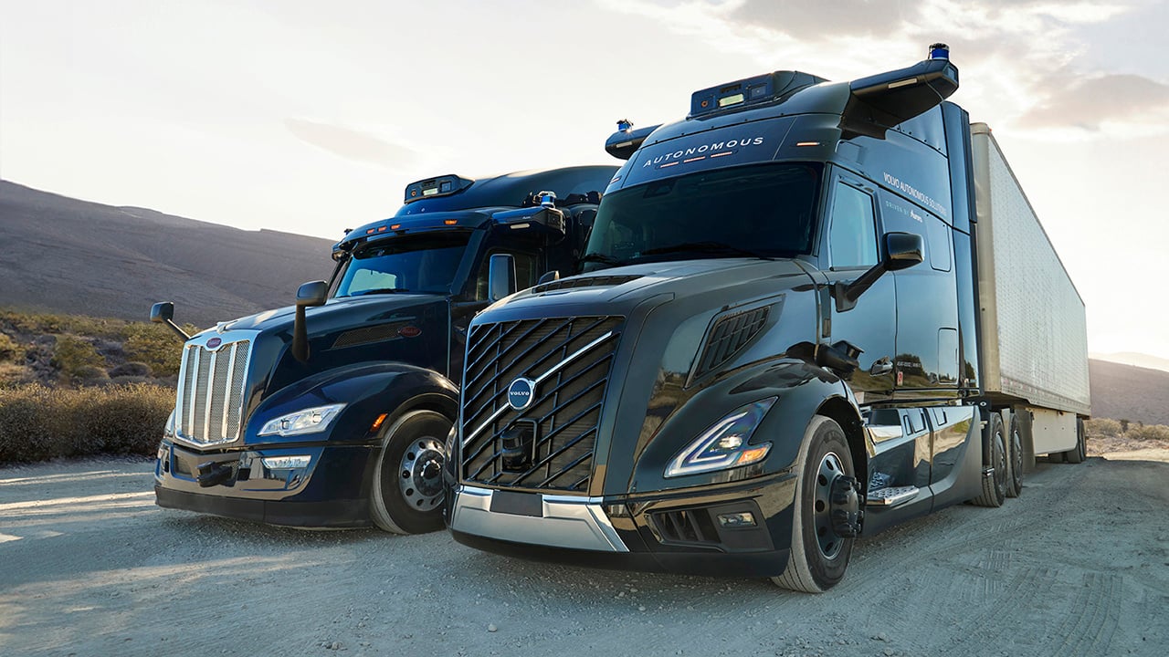 TechDogs-"An Image Of Driverless Trucks Powered By Aurora Drive"