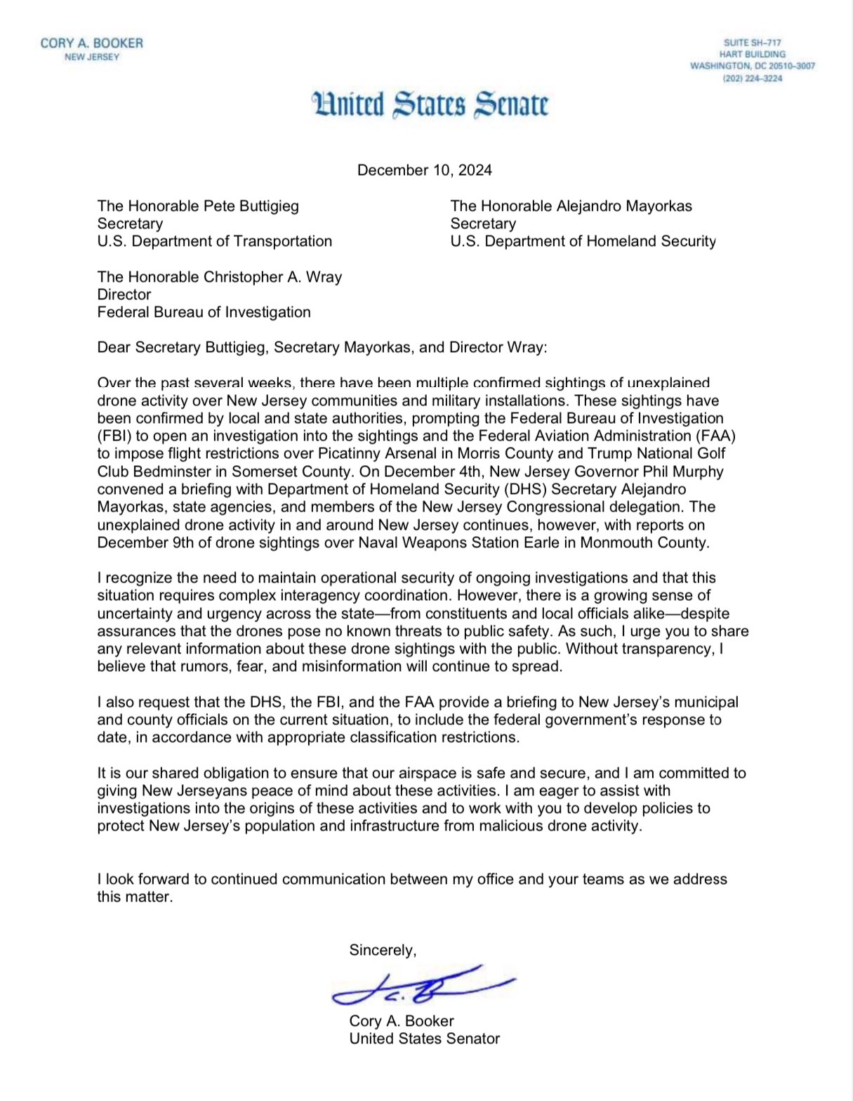 TechDogs-"An Image Of Senator Corey Booker's Letter"