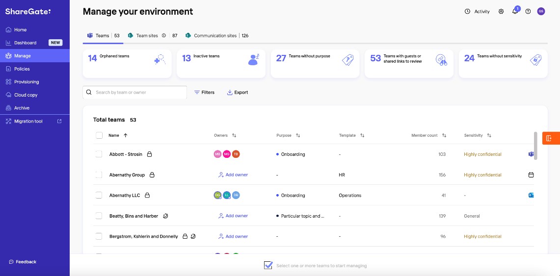 TechDogs-“Tool 3: ShareGate”-“Screenshot Of ShareGate Dashboard”