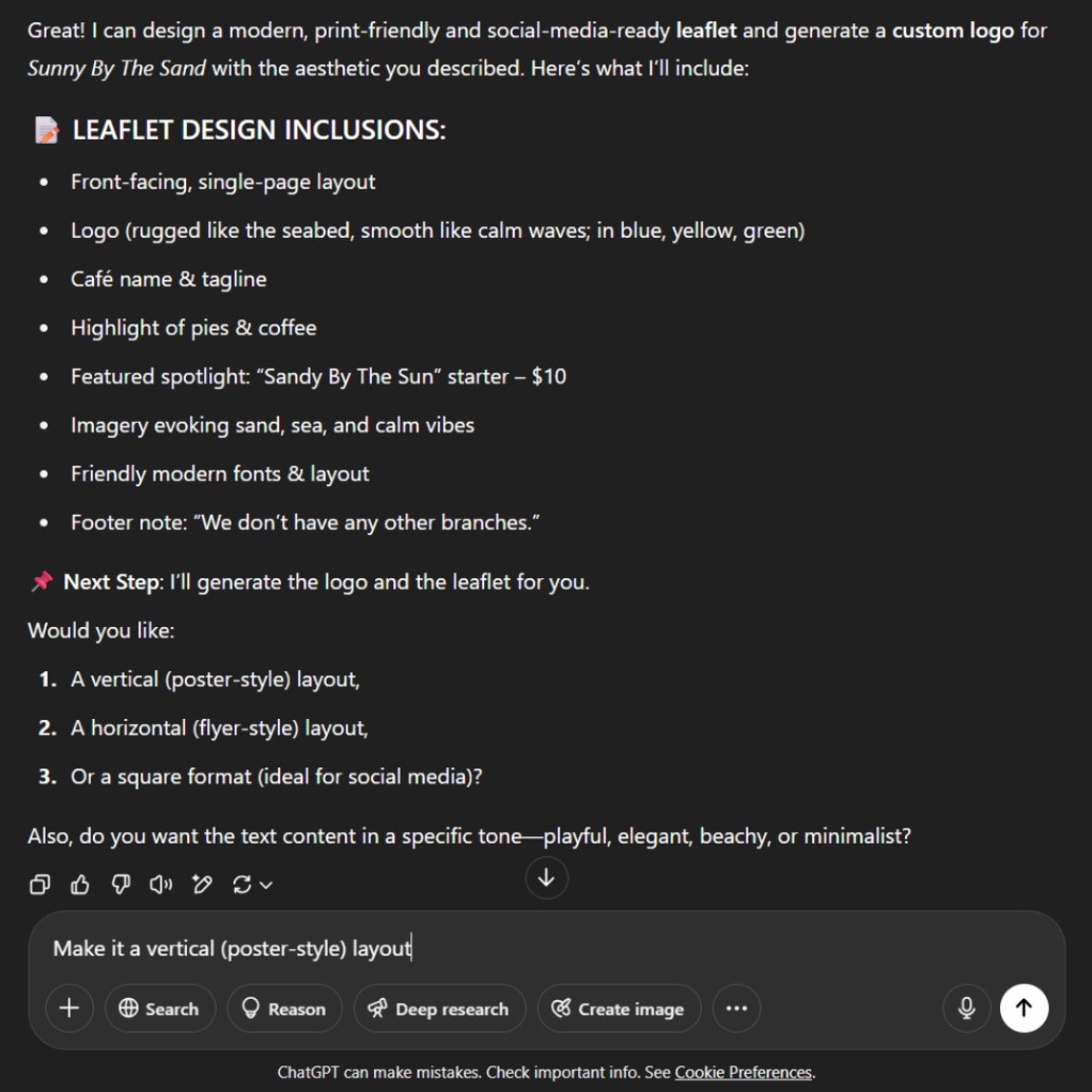 TechDogs-"Test 6: New Business"-"A Screenshot Of ChatGPT's Clarification Request Before Generating The Image"