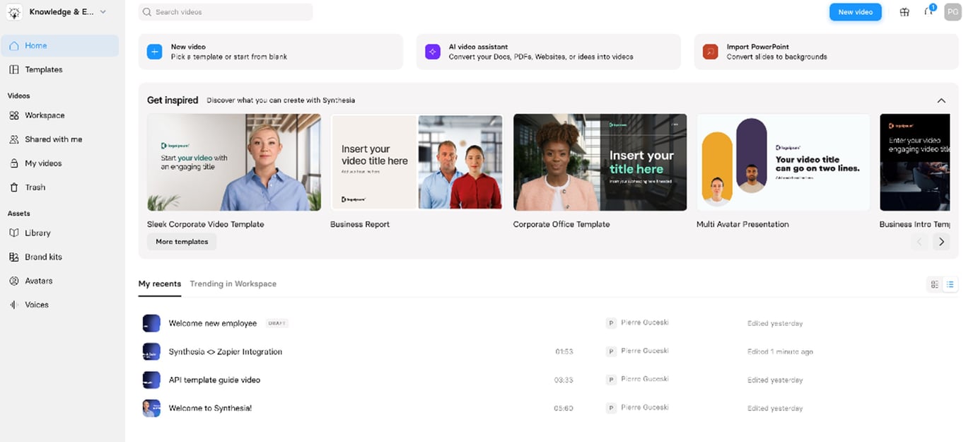 TechDogs-"Tool 5: Synthesia"-"A Screenshot Of The Dashboard Of Synthesia"