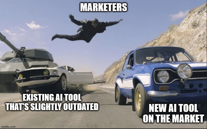 TechDogs-"Jumping On The AI Bandwagon Without A Plan"-"A Funny Meme Showing How Marketers Jump On The Bandwagon Without A Plan"