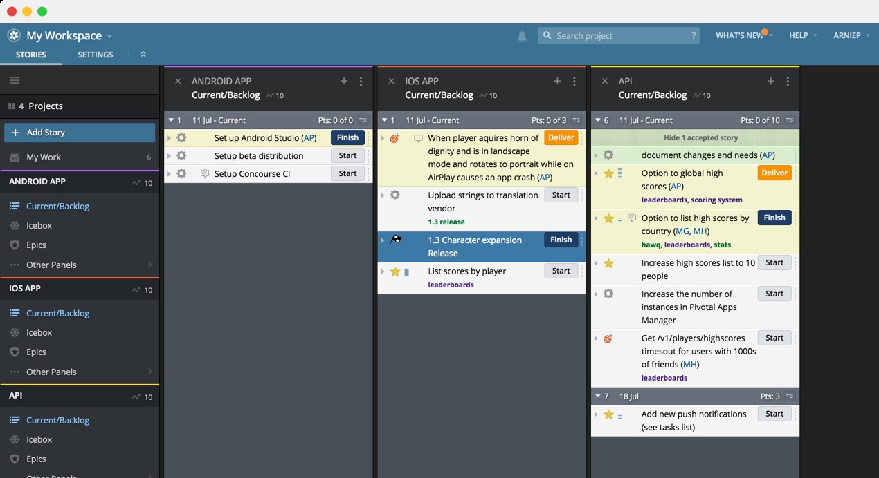 TechDogs-"Tool 3: Pivotal Tracker"-"A Screenshot Of The Dashboard Of Pivotal Tracker"