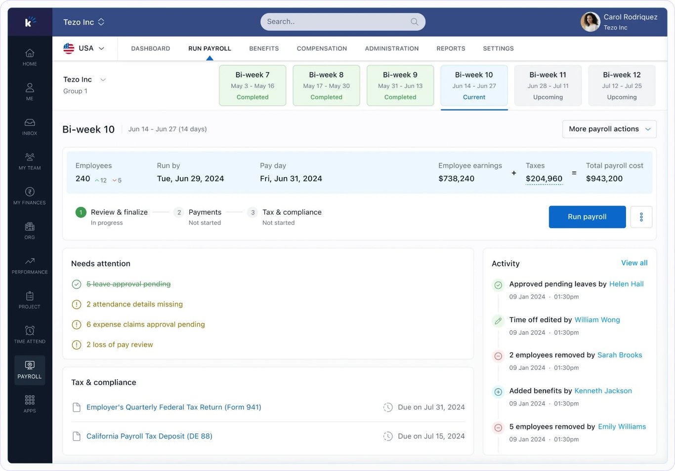 TechDogs-"Tool 4: Keka"-"A Screenshot Of The Run Payroll Page On The Payroll Tab On The Keka Platform"