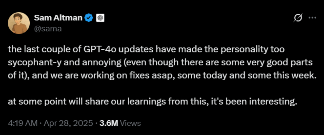 TechDogs-"An Image Showing Sam Altman’s Tweet On X About GPT 4o"