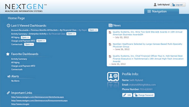 TechDogs-"Tool 5: NextGen Healthcare"-"A Screenshot Of The Dashboard Of NextGen Healthcare"