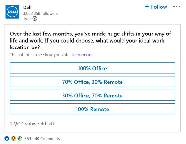 TechDogs-"Type 5: Polls And Surveys"-"An Image Showing A LinkedIn Poll By Dell"