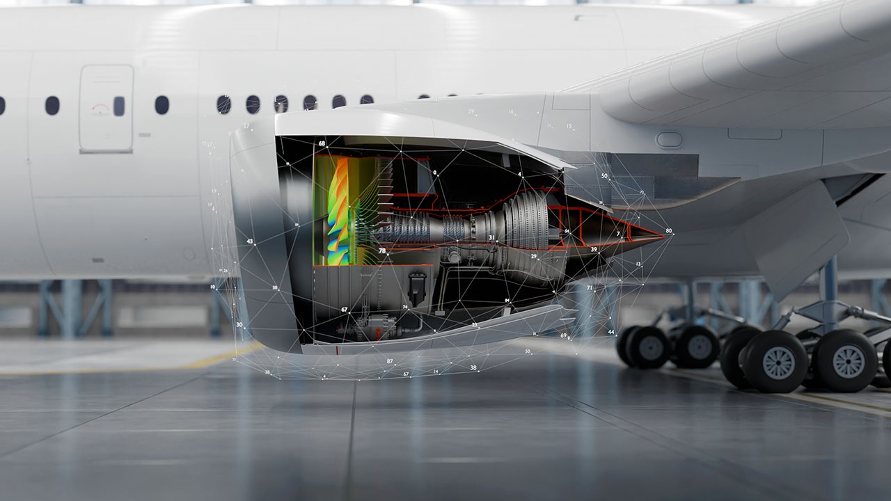 TechDogs-"A Cross-Sectional Visualization Of An Aircraft Jet Engine, Highlighting Advanced Engineering Components And Airflow Simulation, Representing The Integration Of Digital Twin Technology"
