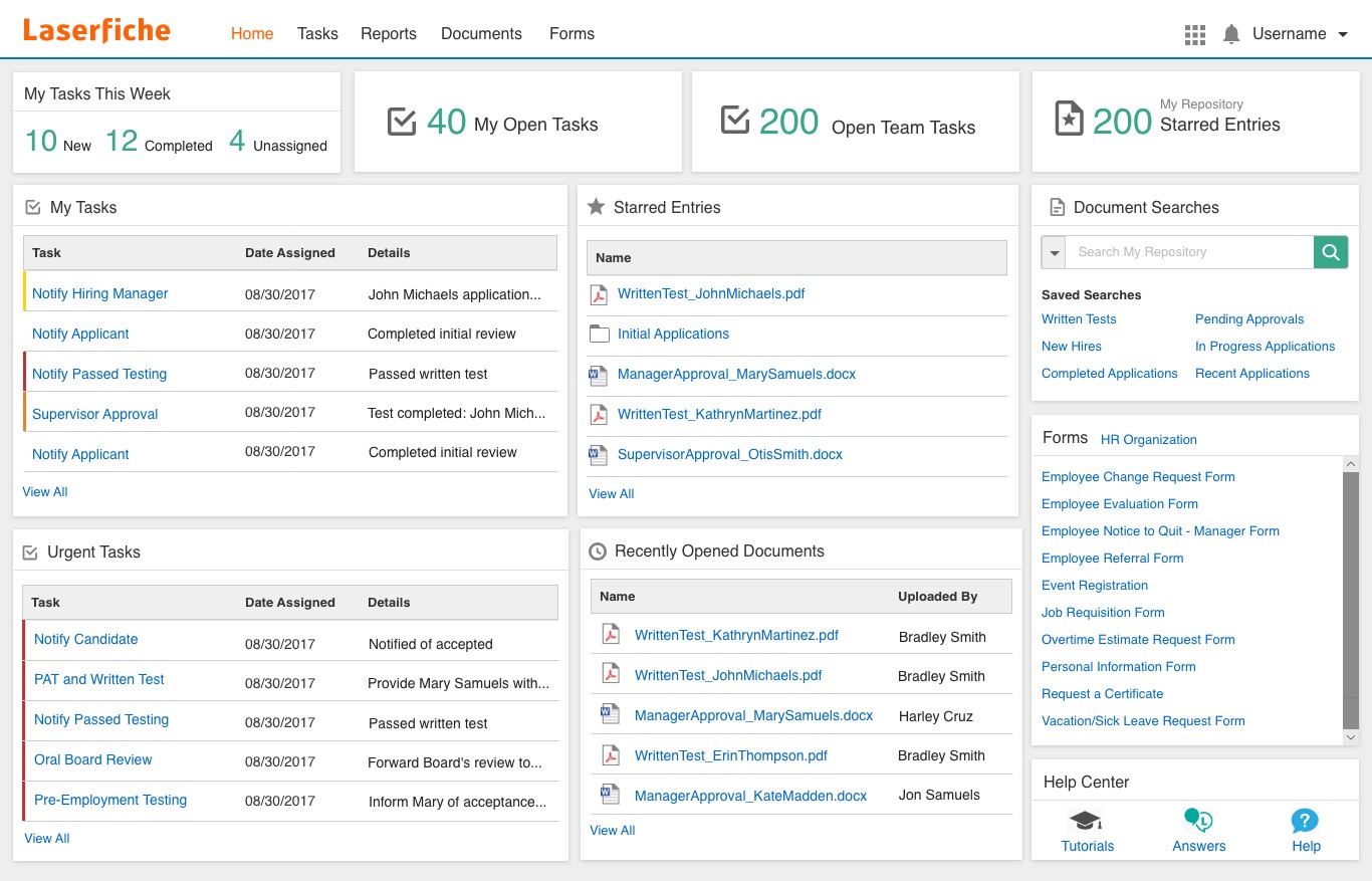 TechDogs-“Tool 4: Laserfiche” - “Screenshot Of Laserfiche Dashboard”