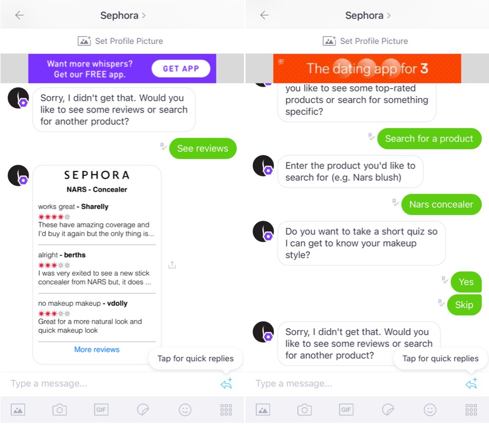 TechDogs-"Type 3: AI Chatbots"-"An Image Showing Sephora’s AI Chatbots For Interactive Content"