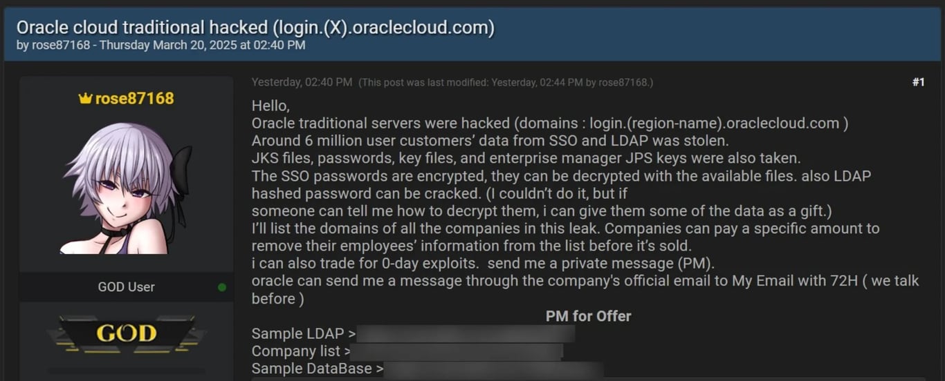 TechDogs-"An Image Of The Hacker rose87168's Message On BreachForums"